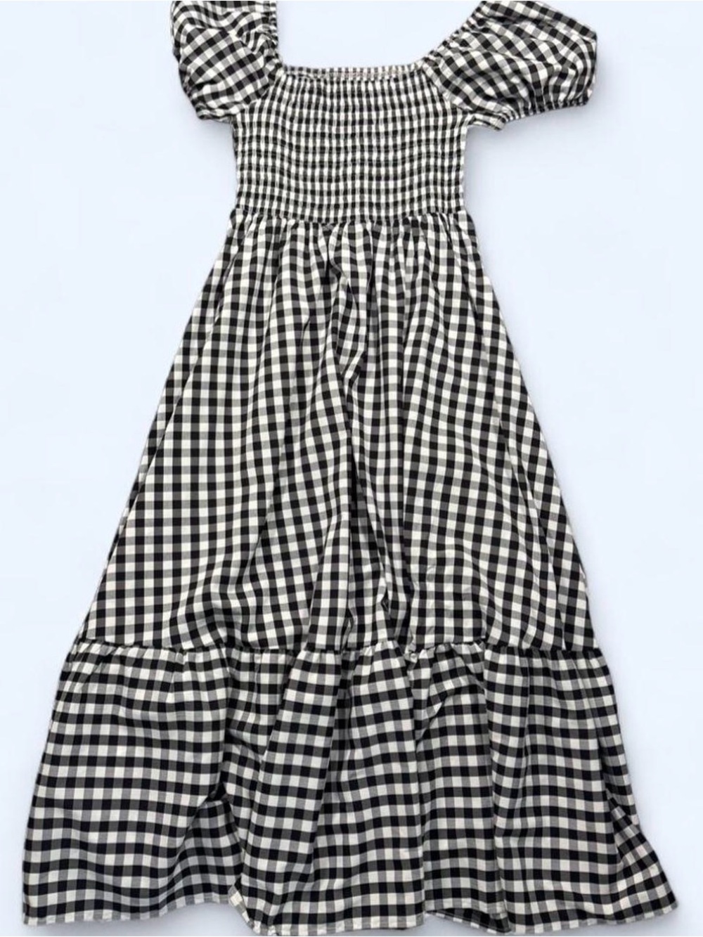 Black and White Gingham Dress with Puff Sleeves